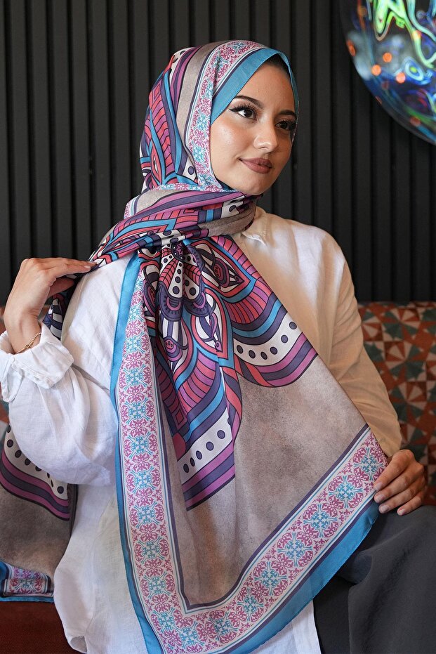 Geometric Pattern Purple Soft Cotton Shawl - 3