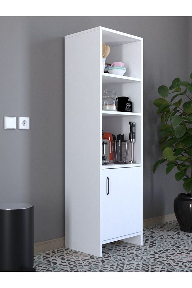 Lidart Çok Amaçlı MDF Dolap Tek Kapaklı 3 Raflı Beyaz Mutfak Kiler Banyo Dolabı ÇAD001 - 2