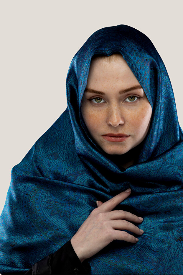 MARE LACİVERT İPEK ŞAL - 3