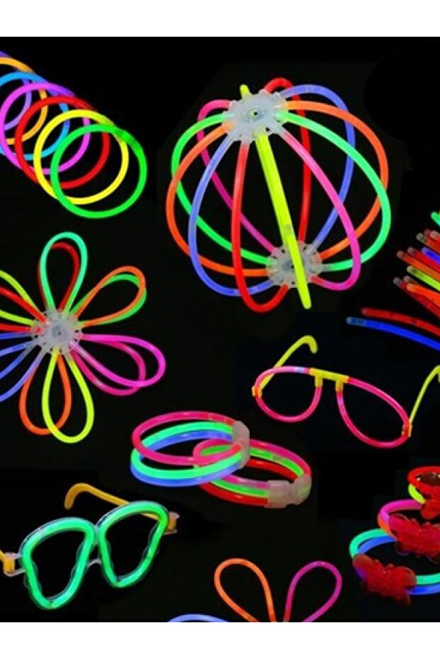Neon Parti Çubukları 50 Adet Karanlıkta Parlayan Fosforlu Işıklı Çubuklar Kolye Bileklik Parti Süsü - 5