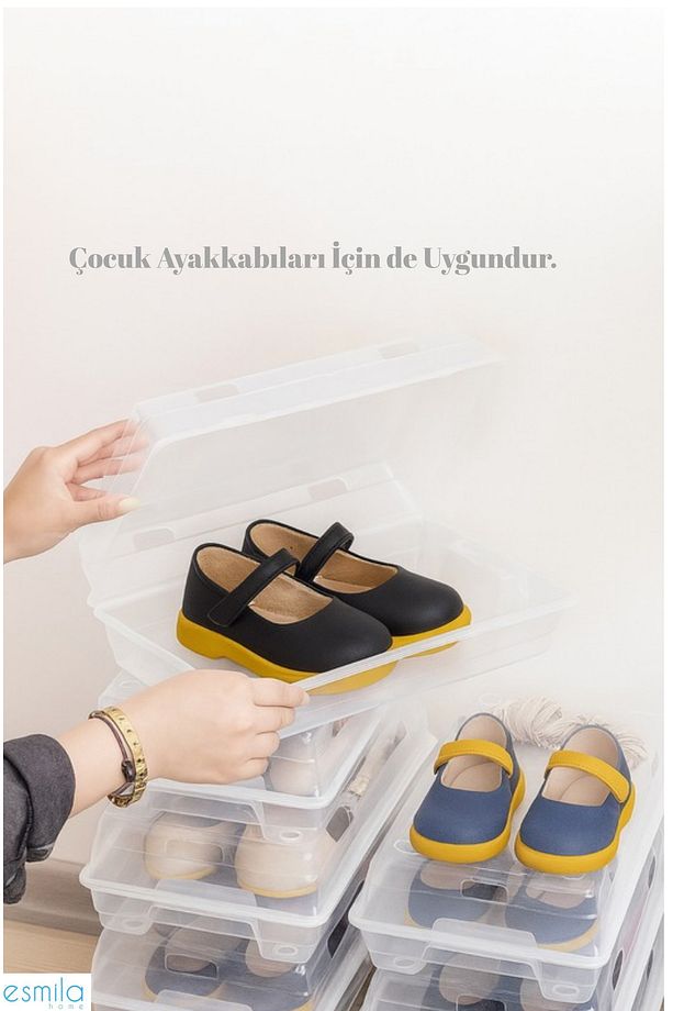 10 Adet Şeffaf Kadın Ayakkabı Saklama Kutusu Düzenleyici Organizer - Çocuk Ayakkabı Kutusu 10 Lu Set - 7