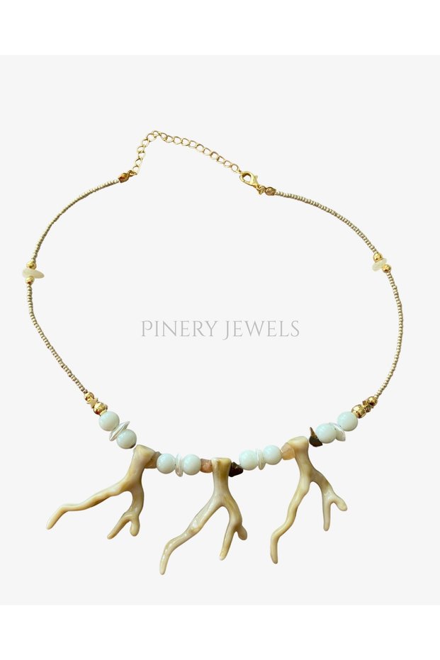 Beige Beaded Horn Summer Women's Necklace