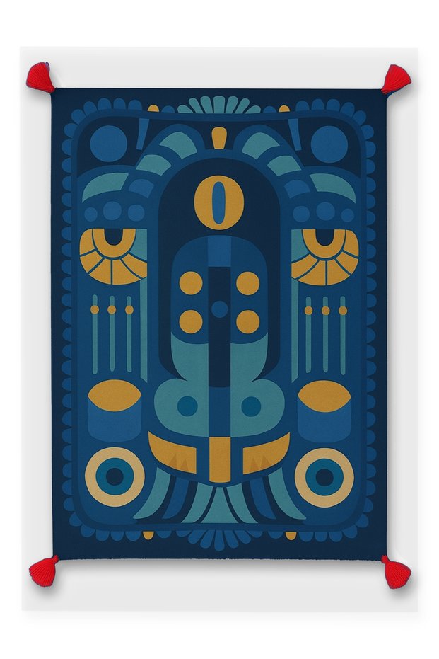 Nora Art Navy Blue Themed Abstract Patterned Tasseled Woven Base Carpet Noraart47Navyblue