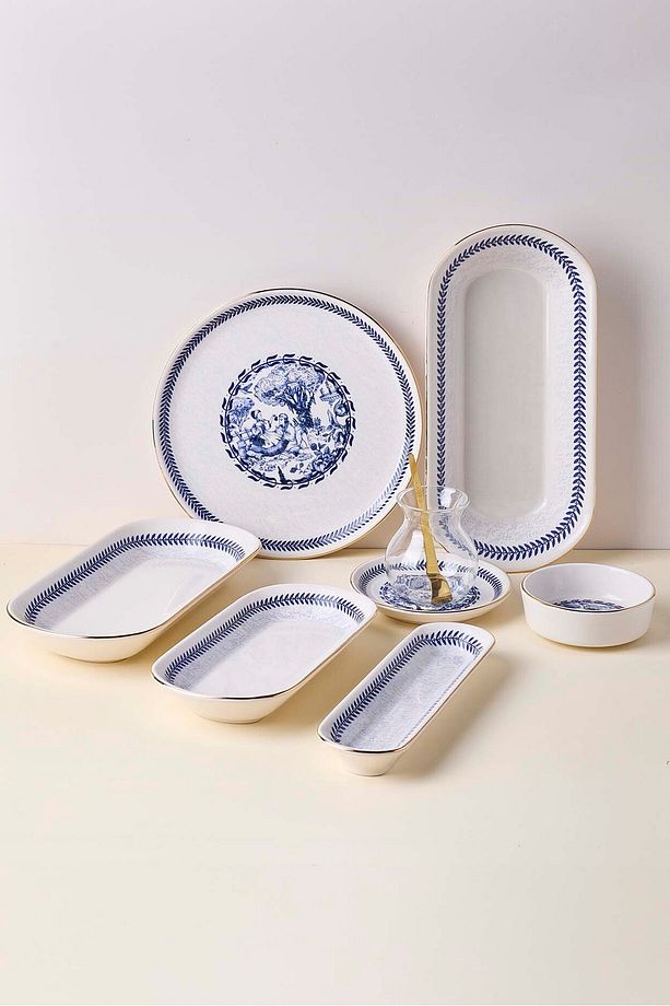 French 37 Parça Altın Yaldızlı Kahvaltılık Seti Çay Seti 6 Kişilik Stackable Kahvaltı Çay Takımı - 4