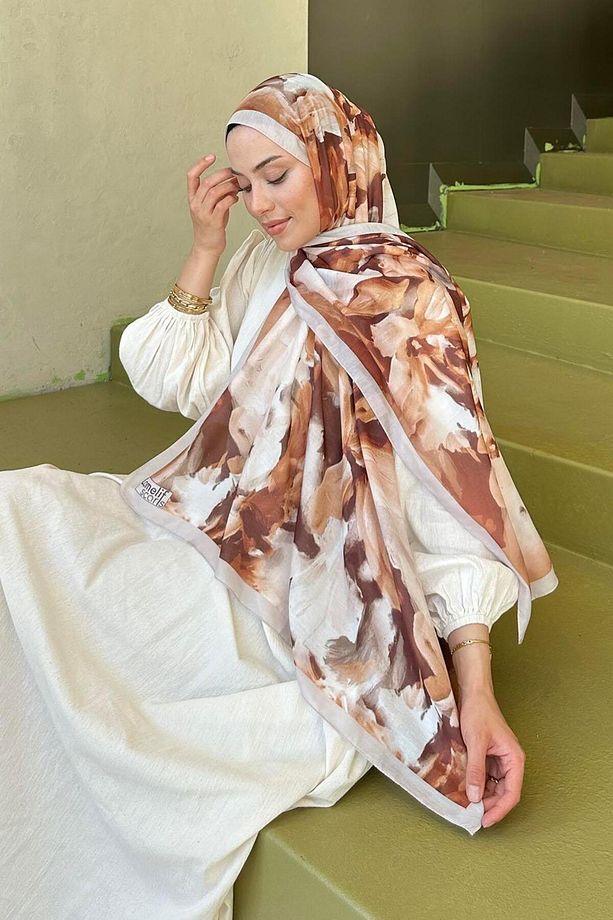 Elegan Desen Pamuk Şal Sütlü Kahve - 3