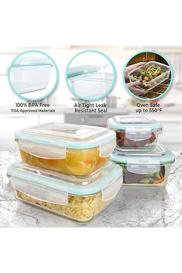 Rectangle Glass Container 3 Pcs 3764 1040ml Airtight, Durable & Multi-purpose Storage - 4