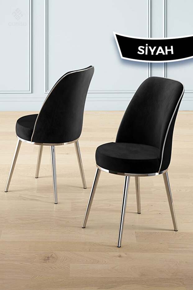 Lai Serisi 90x168 Lak Panel Sonata Masa ve 4 Siyah Sandalye Krom Kaplama Ayak - 3