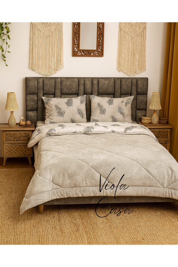Double Sided Welsoft Comforter Set Double Gray Feather
