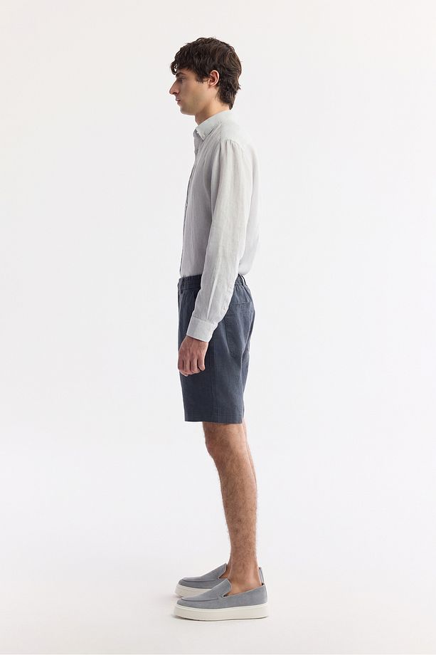 Erkek Antrasit Relaxed Fit Beli Lastikli %100 Keten Assos Şort B003732 - 2