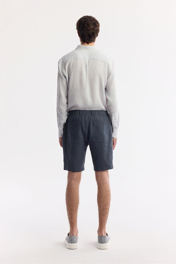 Erkek Antrasit Relaxed Fit Beli Lastikli %100 Keten Assos Şort B003732 - 3