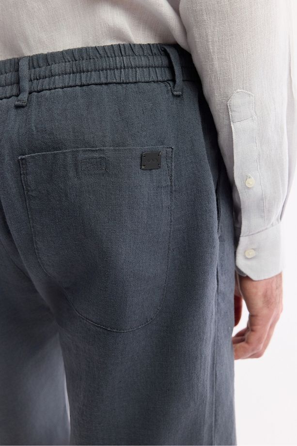 Erkek Antrasit Relaxed Fit Beli Lastikli %100 Keten Assos Şort B003732 - 5