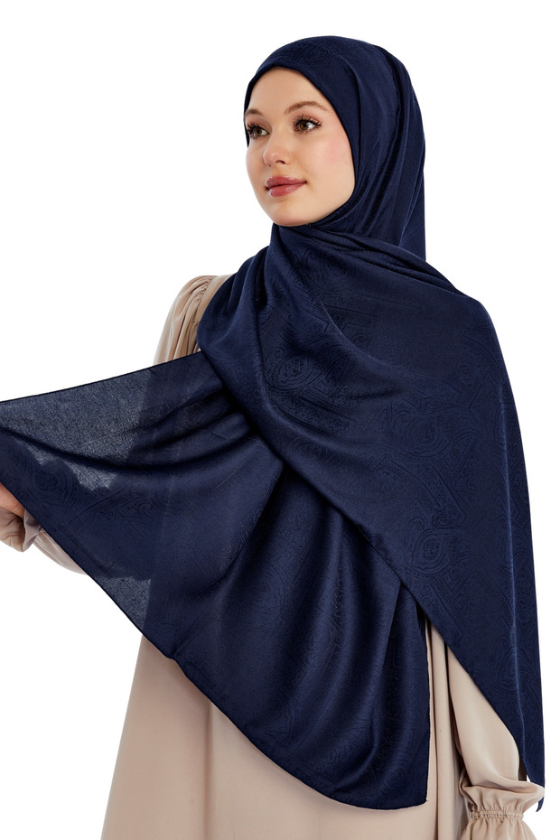 شال بنمط عرقي مونوجرام - أزرق داكن - 1