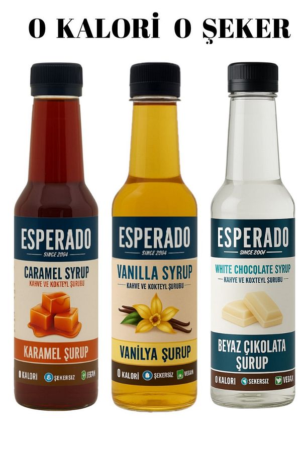 Şekersiz Sugar Free Vanilya-karamel-beyaz Çikolata Aromalı Kahve Şurubu 250 Mlx3 Adet - 1