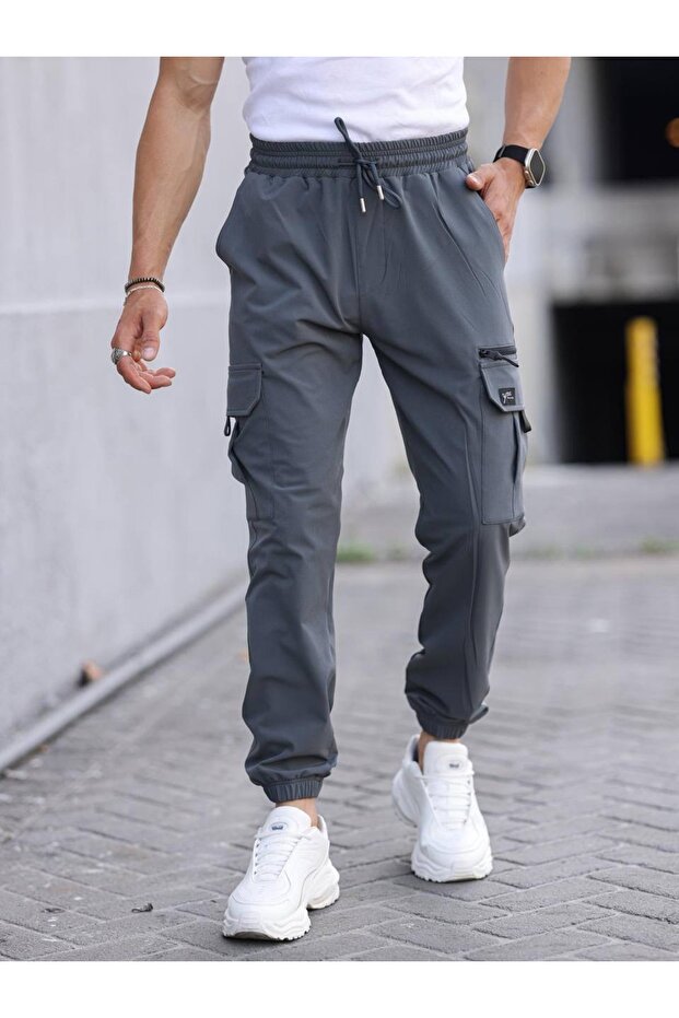 Men's Parachute Fabric Cargo Pocket Smoked Men's Trousers