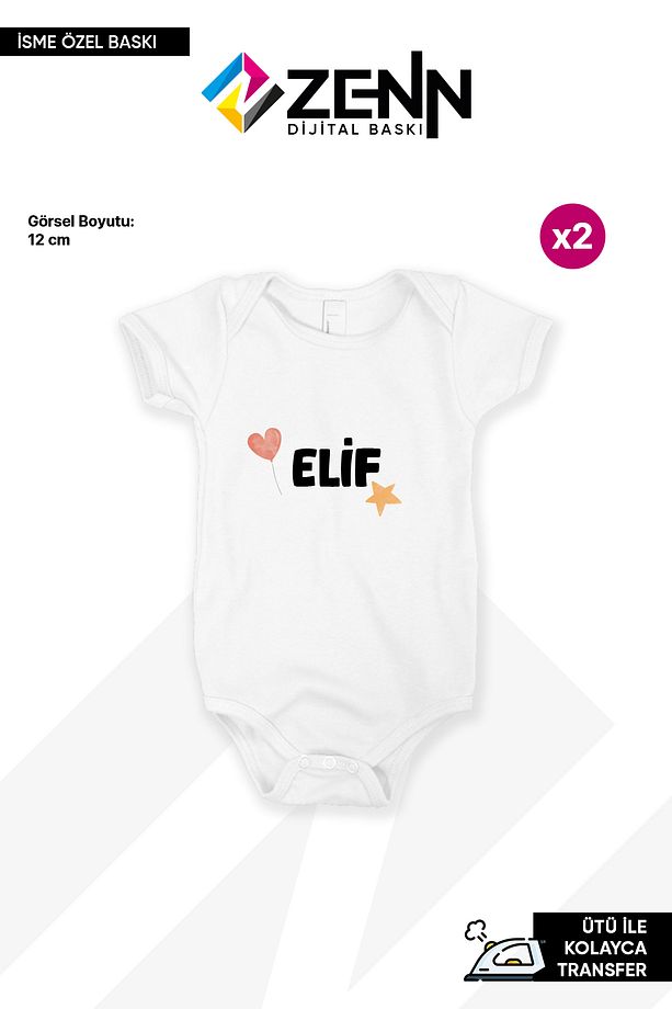 Kişiye Özel İsimli Bebek Zıbın Ütü İle Yapışan Dtf Baskı - 1