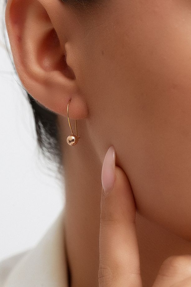 8 Ayar Altın Sade Çengelli Top Küpe 5 Mm - 2