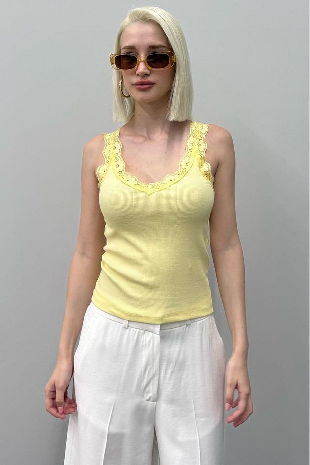 Sarı Dantelli Basic Kadın Atlet SH251 - 3