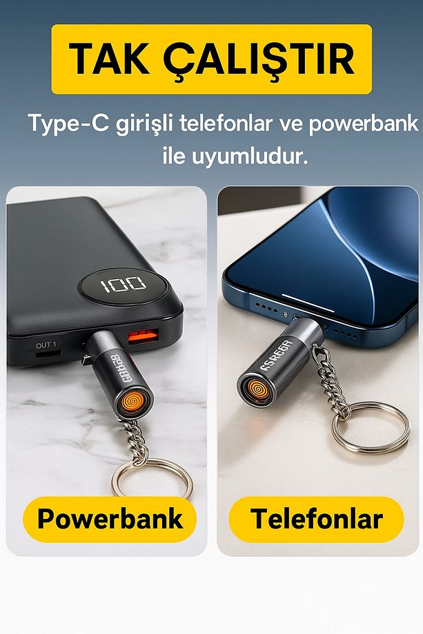 USB-C Çakmak Telefon Hemen Kullanım Taşınabilir Acil Durum Çakmağı Kamp Seyahat ve Günlük Kullanım - 4