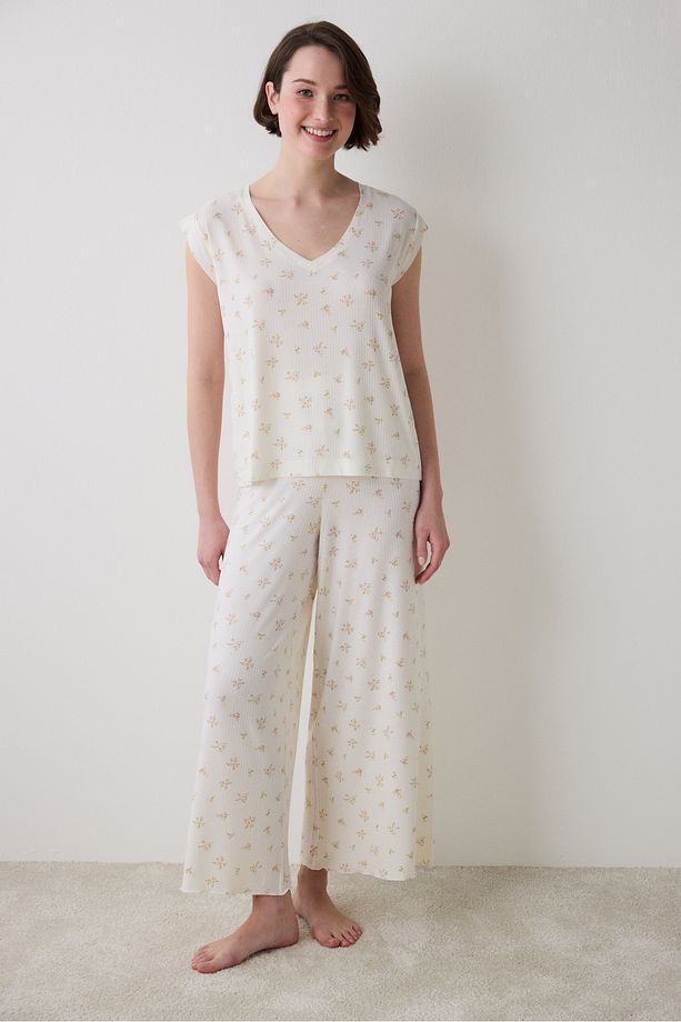 Bloom Printed Ekru Pantolon - 3