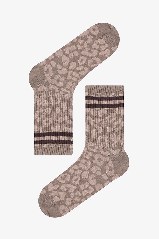 Leopard Shiny Stripe Bej 2li Soket Çorap - 3