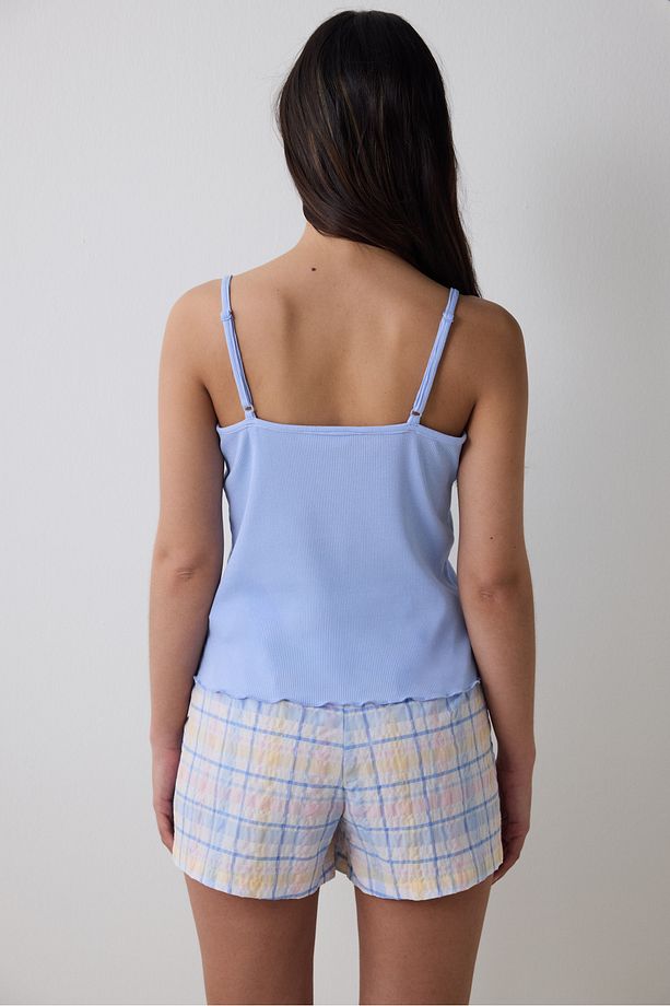 Josıe Checked Açık Mavi Şortlu Pijama Takımı - 4