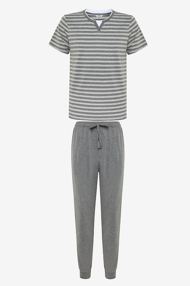 Grey Stripe Çok Renkli Pantolon Pijama Takımı - 1