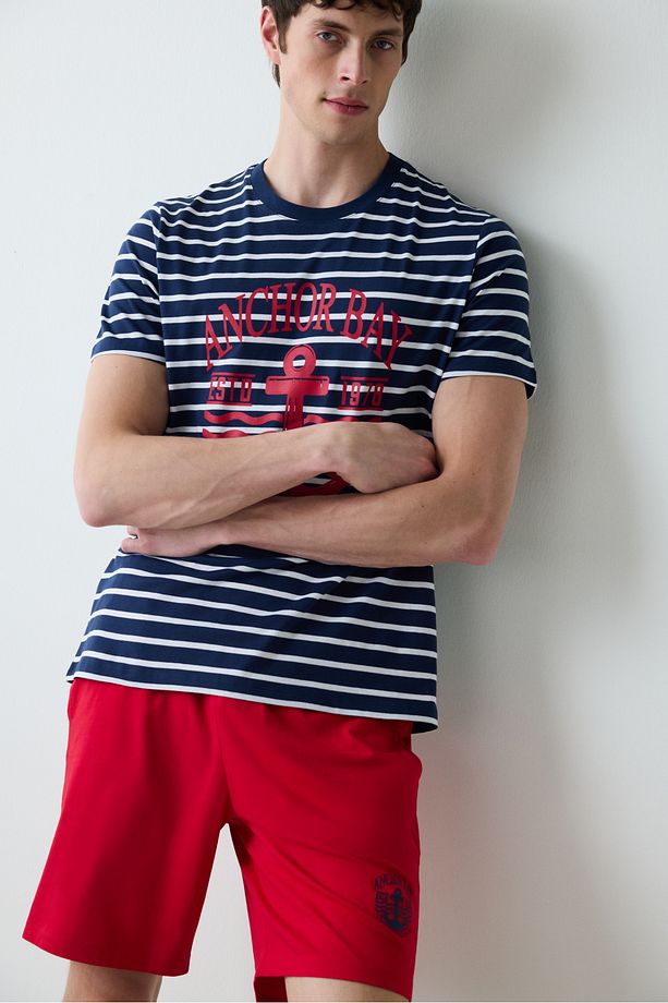 Stripe Anchor Çok Renkli Şortlu Pijama Takımı - 1