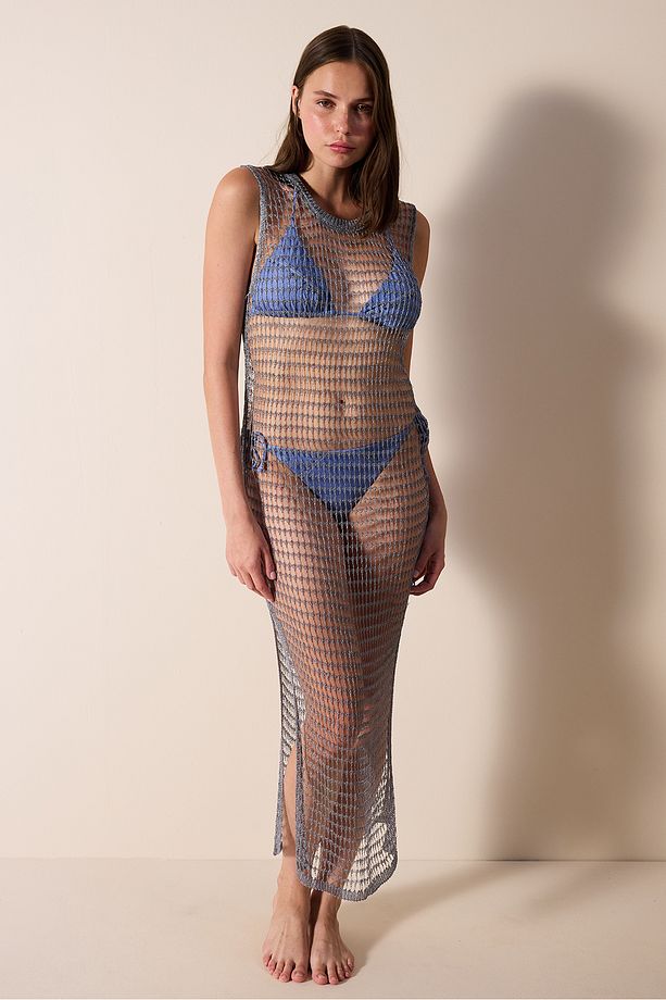 Shiny Fishnet Gümüş Rengi Elbise - Gamze Erçel Koleksiyonu - 2