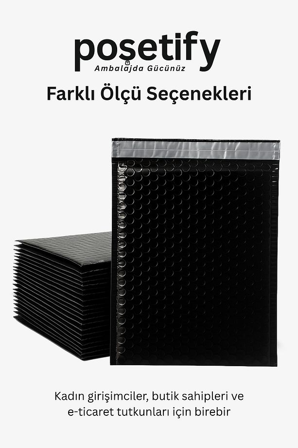 Balonlu Siyah Kargo Poşeti 40x50+5 cm | 140 gr Bantlı Patpatlı Kargo Poşeti | 5’li E-Ticaret Poşeti - 5