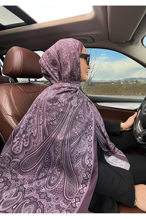 Retro Desen Şal - Mor - 1