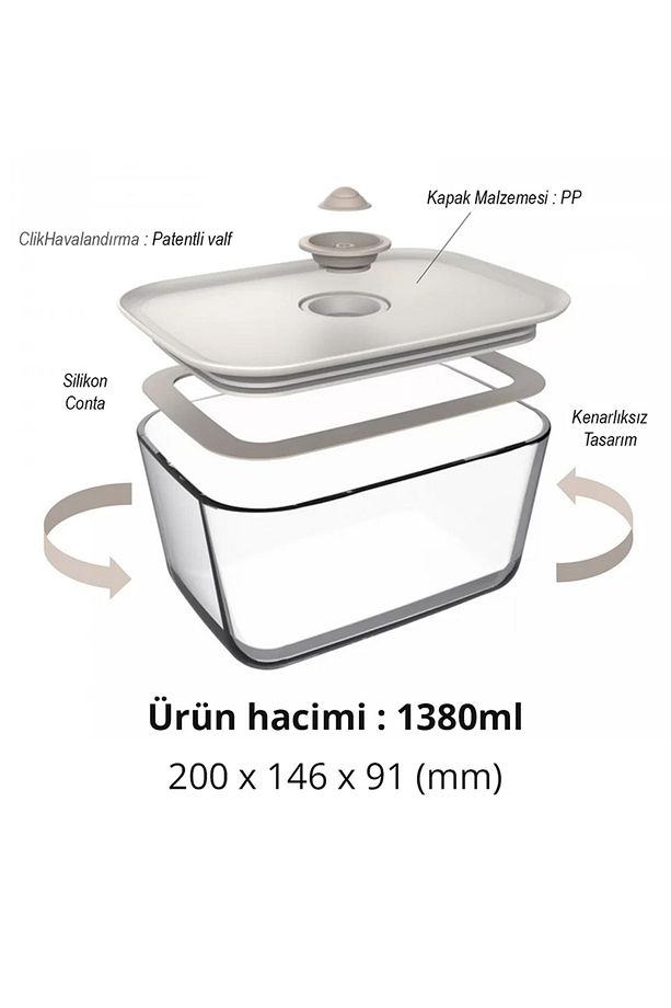 Fika Clık Dikdörtgen Saklama Kabı 1380ml Bej - 3