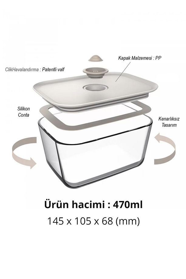 Fika Clık Dikdörtgen Saklama Kabı 470ml Bej - 3