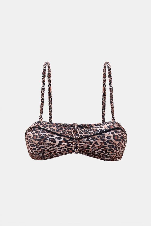 Capetown Leopard Print Fixed Pad Strapless Bikini Top with Removable Strap - 5