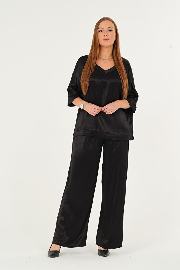 Women's Satin Set Satin Trousers And T-Shirt Dress