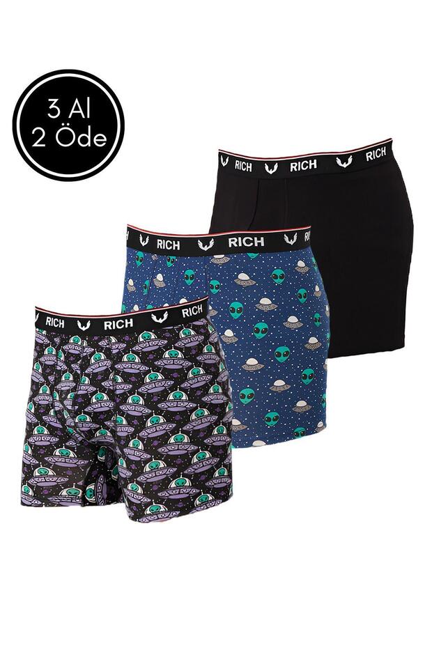 مجموعة بوكسر من الليكرا للرجال مكونة من 3 قطع منقوشة وصلبة - 1