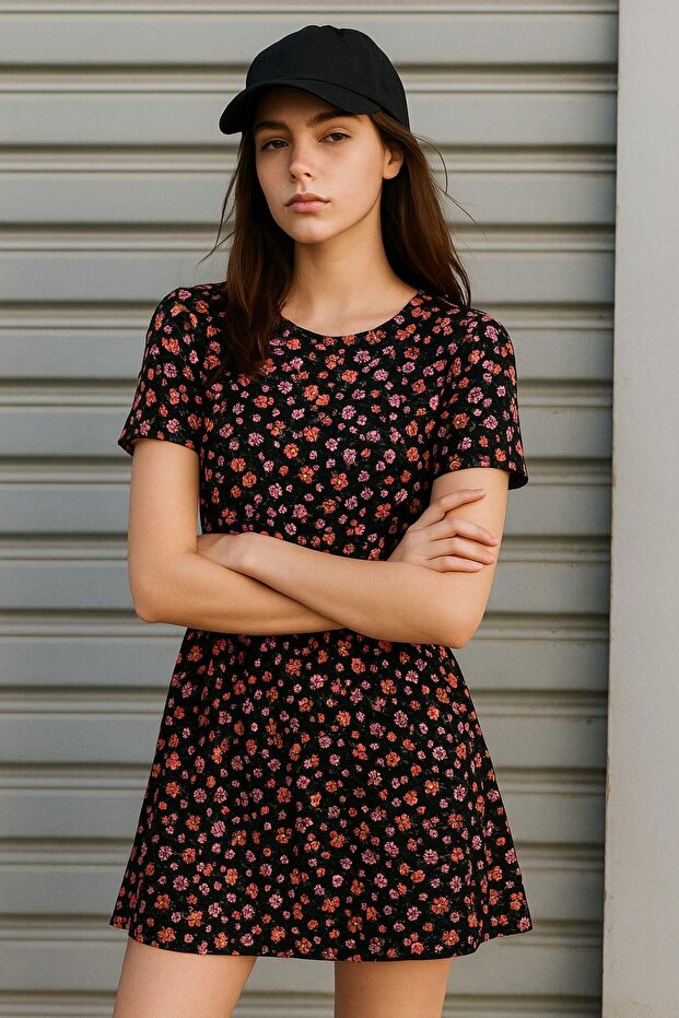 Rochie mini cu model roz pentru damă - 3