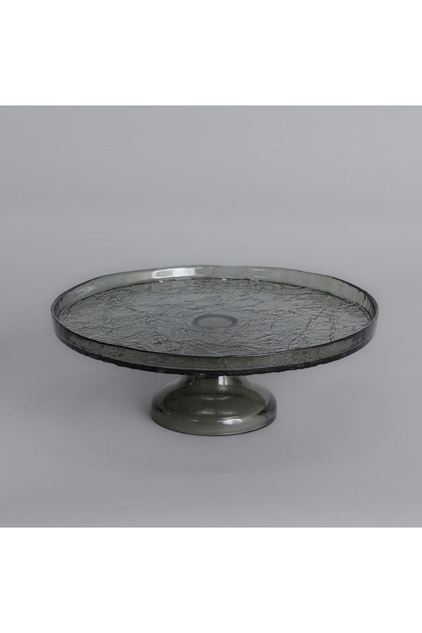 Gleam Cam 25 Cm Ayaklı Servis Tabak Füme - 1