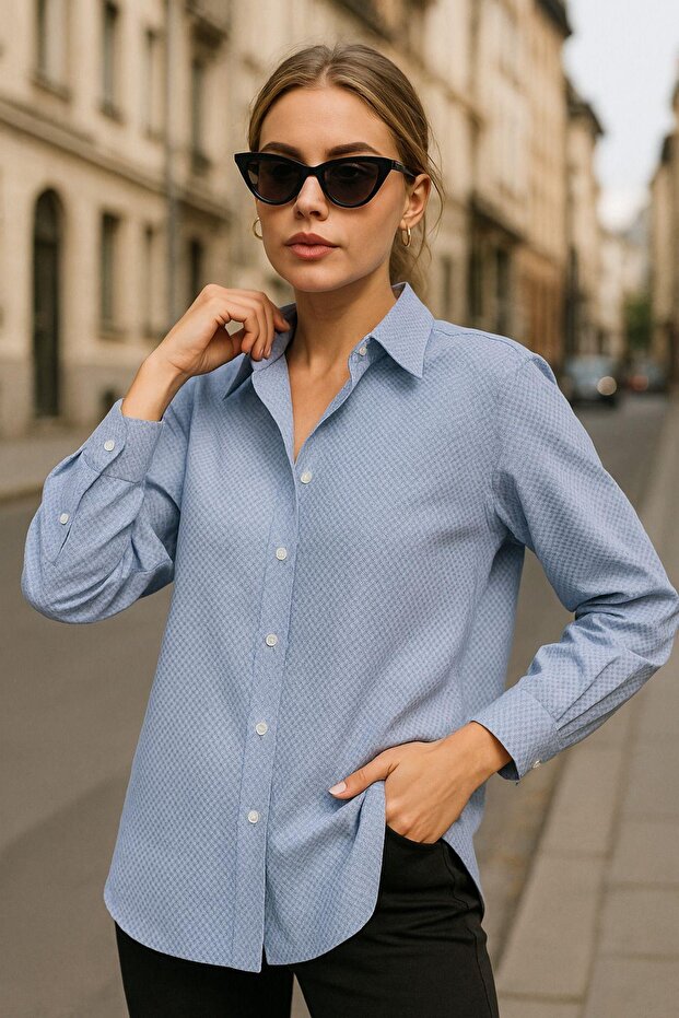 Women's Patterned Solid Colored Shirt - 1