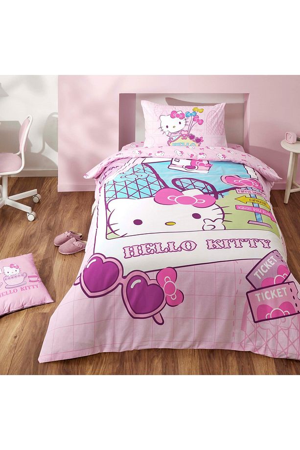 Lisanslı Hello Kitty Travel Pamuk Tek Kişilik Nevresim Takımı - 1