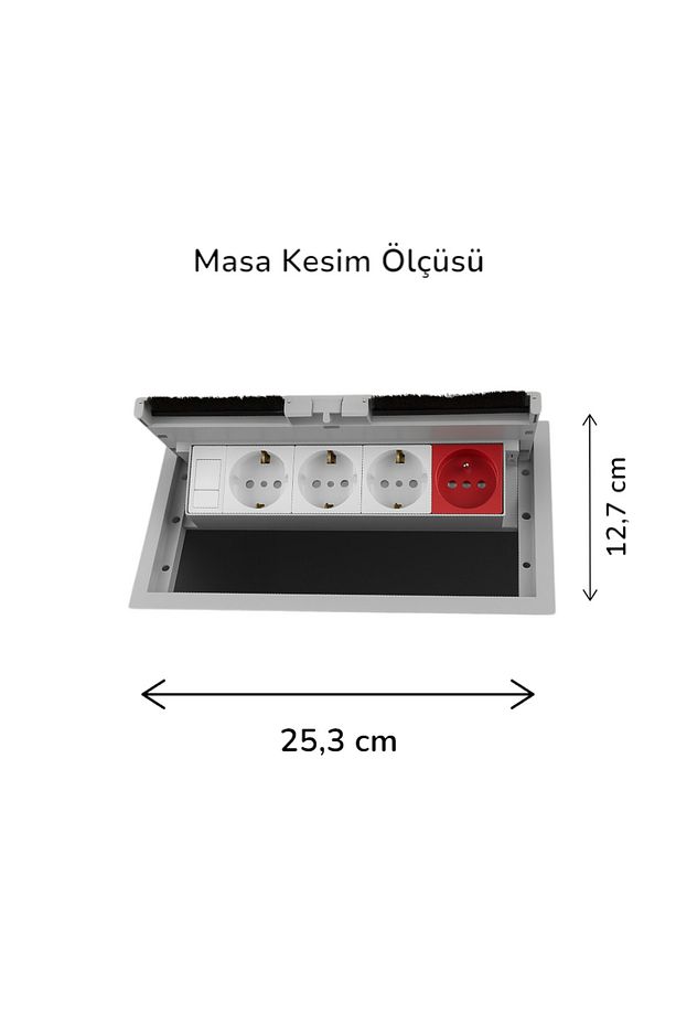 Dolu Masa Mobilya Üstü Priz Kutusu Gri Plastik Kapaklı 1 Ups+ 3 Şebeke+1 Data Ev Ofis Mağaza - 2