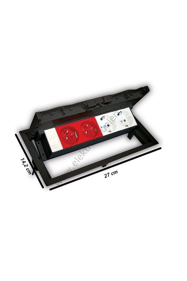 Dolu Masa Mobilya Üstü Priz Kutusu Plastik Kapaklı 2 Ups+2 Şebeke+1 Data Siyah Ev Ofis Mağaza - 5