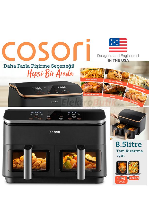 8 I 1 Arada 1800 Watt 8,5 Lt Çift Hazneli (4,25 LT X 2) Sıcak Hava Fritözü - 1