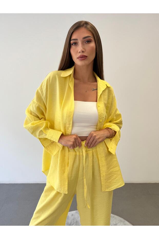 Elastic Waist Modal Yellow Shirt and Pants Suit
