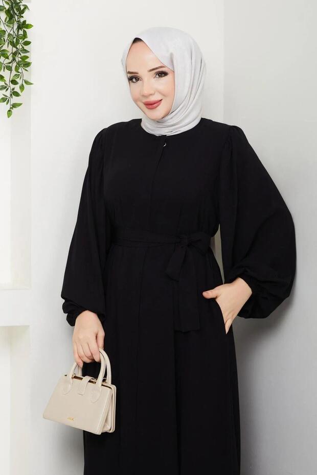 Casual Ballon-Sleeve Ferace for Hajj and Umrah - Black