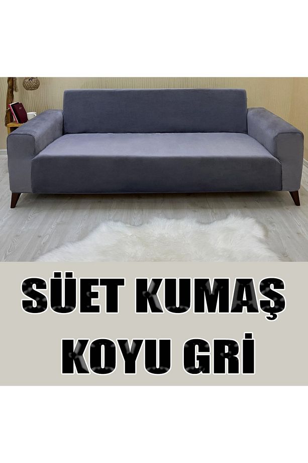 Süet Detaylı Angora Kumaş 2 Adet Üçlü & Çekyat- 2 Adet Tekli Set Koltuk Kılıfı - 2