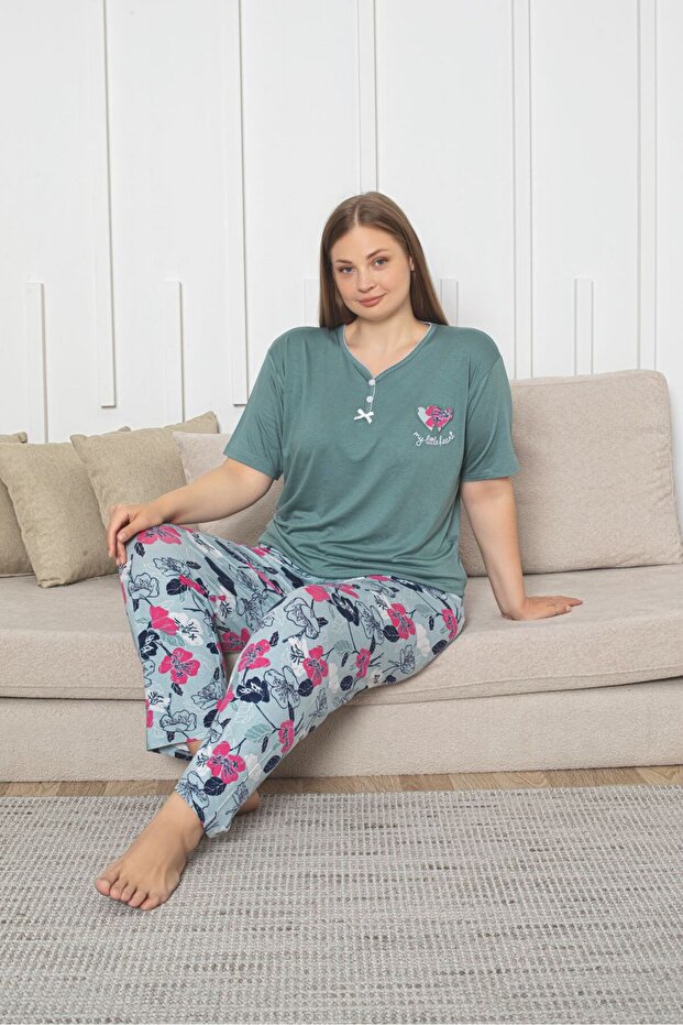 Plus Size Lycra Combed Cotton Pajama Set - 1