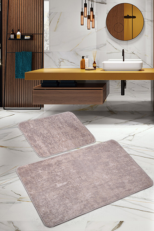 مجموعة سجادة حمام Lunessa Brown Nordic Pattern حديثة ناعمة وقابلة للغسل في الغسالة مكونة من قطعتين