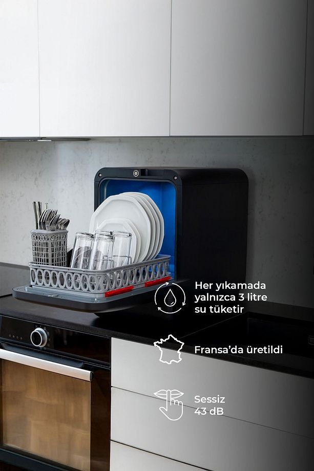 Tezgahüstü Mini Bulaşık Makinesi Siyah - 5