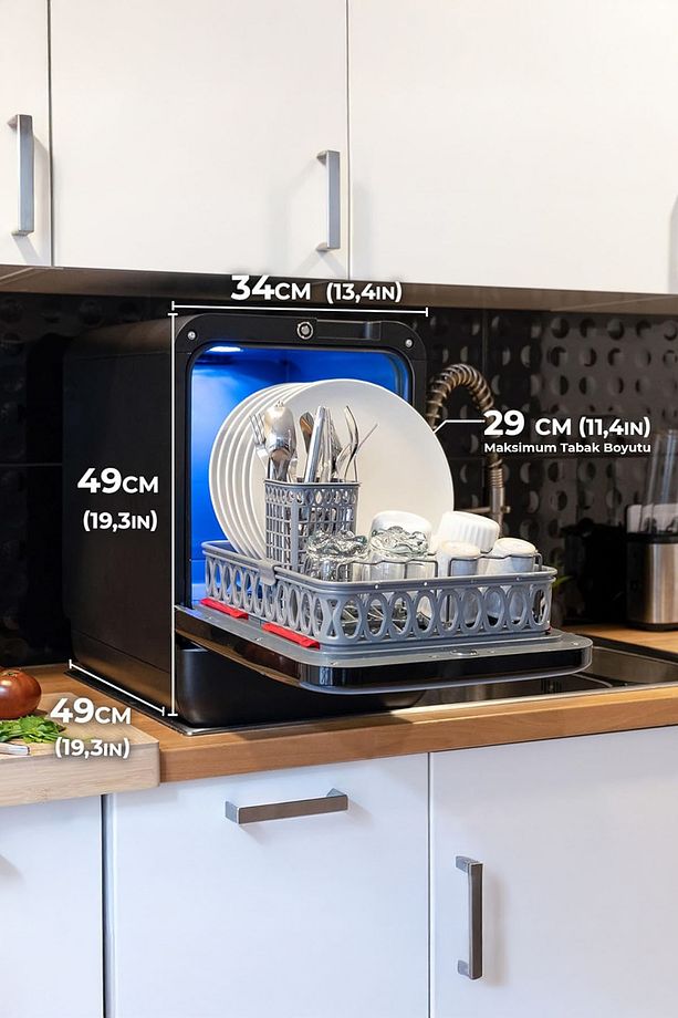Tezgahüstü Mini Bulaşık Makinesi Siyah - 6