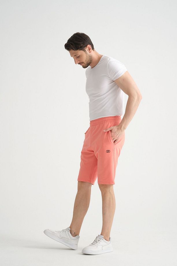 Minimal Logolu Pamuklu Regular Kalıp Açık Pembe Erkek Şort - 2